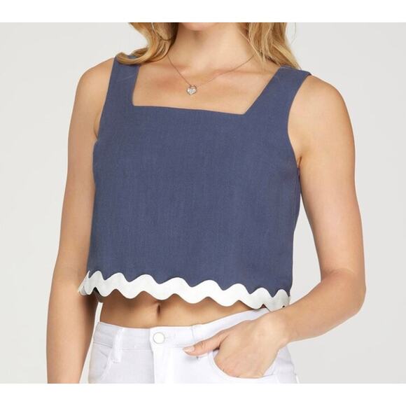 fab'rik Tops - Fab'rik Scallop Hem Square Neck Linen Blend Tank Top NEW Size Medium